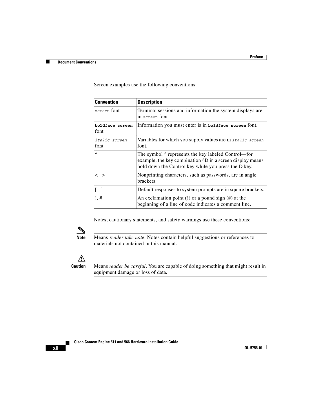 Cisco Systems 511, 566 manual Xii 