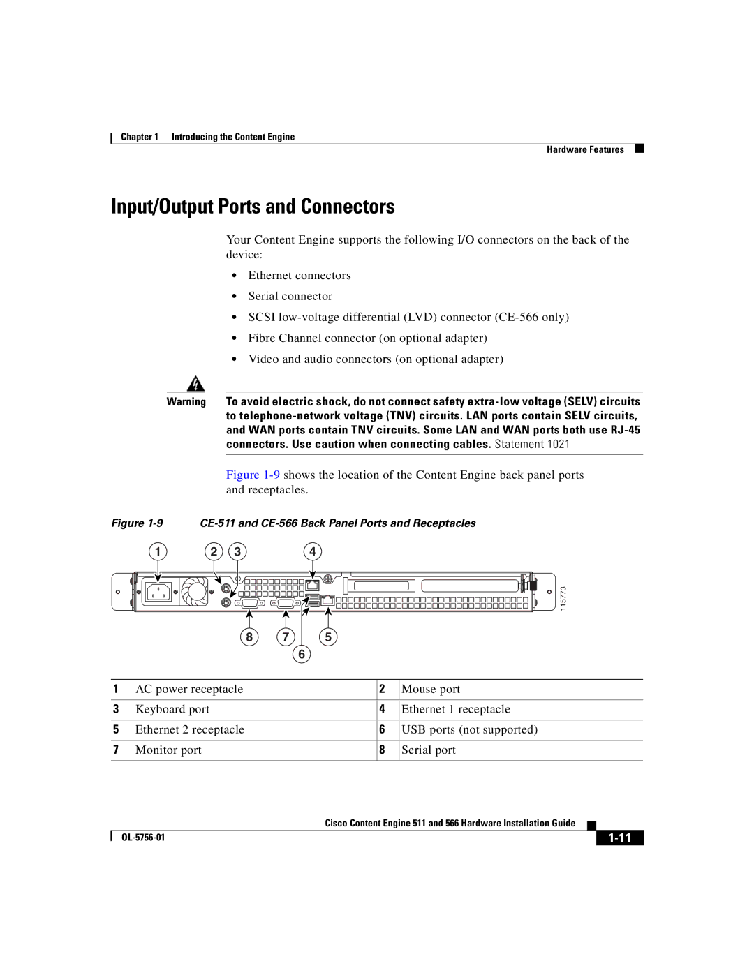 Cisco Systems 566, 511 manual Input/Output Ports and Connectors 