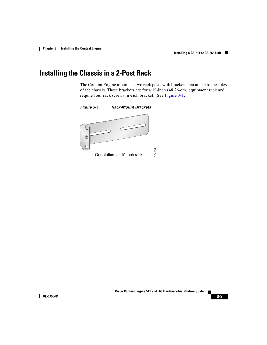 Cisco Systems 566, 511 manual Installing the Chassis in a 2-Post Rack, Orientation for 19-inch rack 