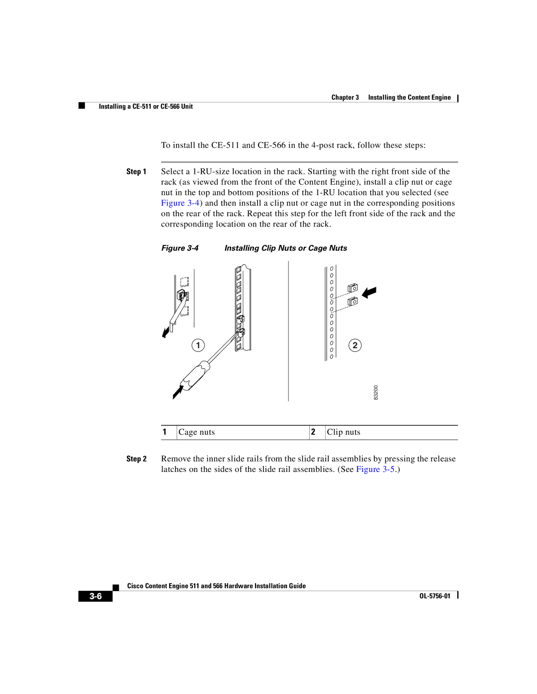 Cisco Systems 511, 566 manual Installing Clip Nuts or Cage Nuts 