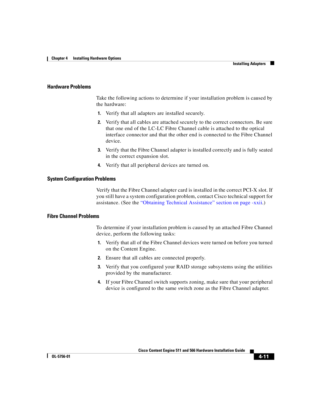 Cisco Systems 566, 511 manual Hardware Problems 