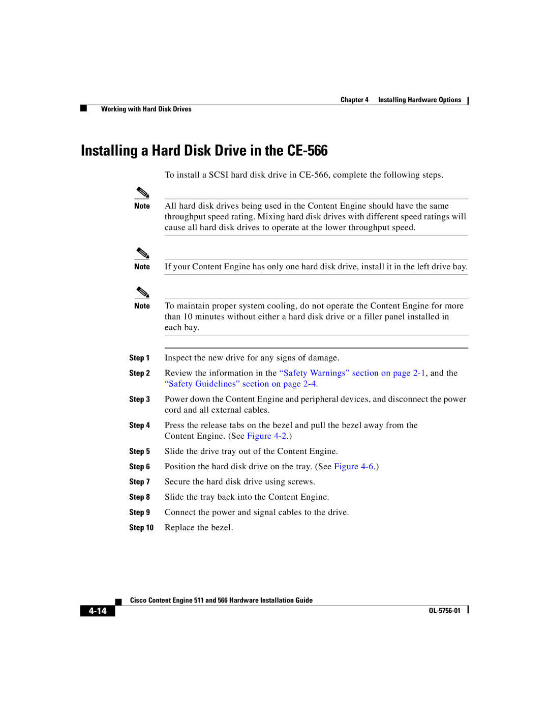 Cisco Systems 511 manual Installing a Hard Disk Drive in the CE-566 