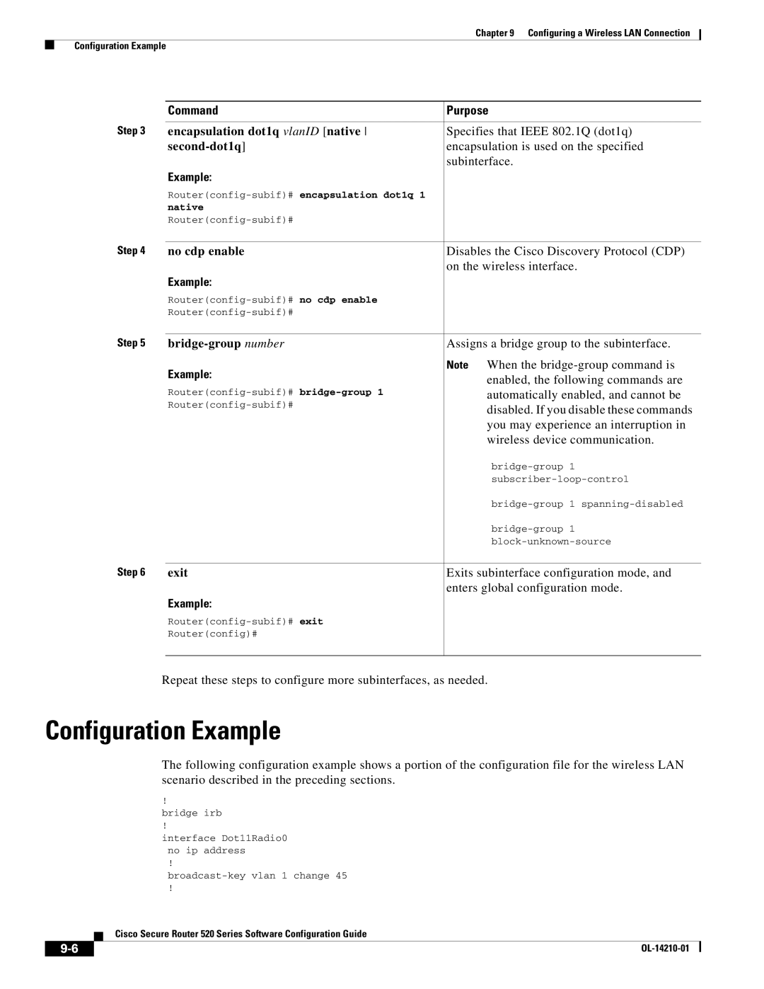 Cisco Systems 520 series manual Specifies that Ieee 802.1Q dot1q, Encapsulation is used on the specified, Subinterface 