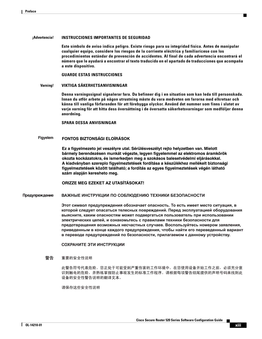 Cisco Systems 520 series manual Guarde Estas Instrucciones, Xiii 