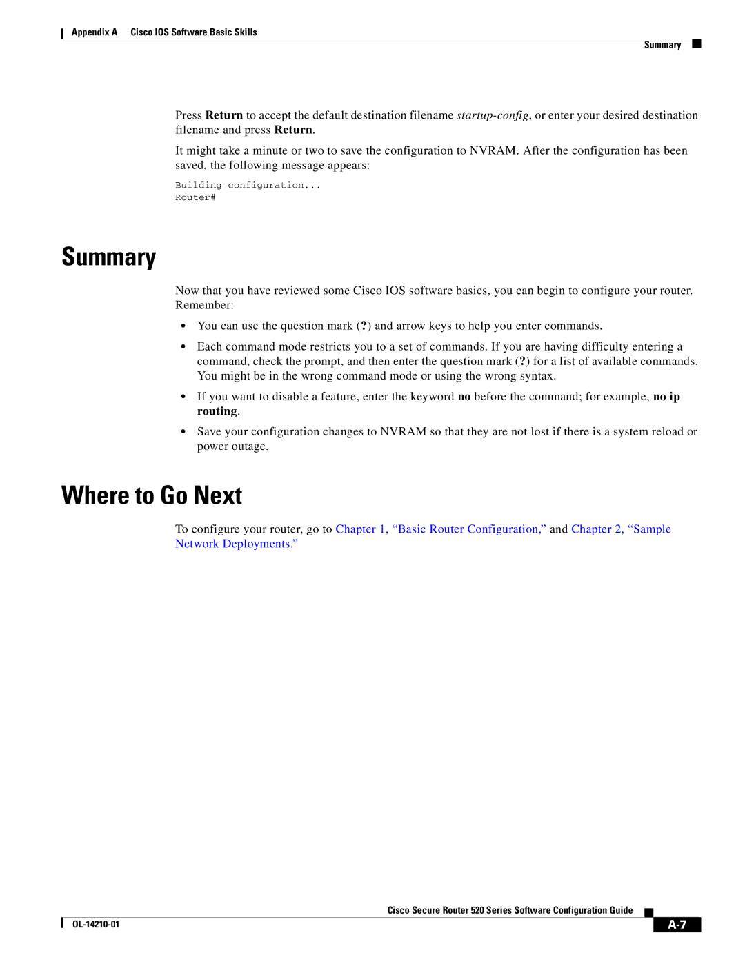 Cisco Systems 520 series manual Summary, Where to Go Next 