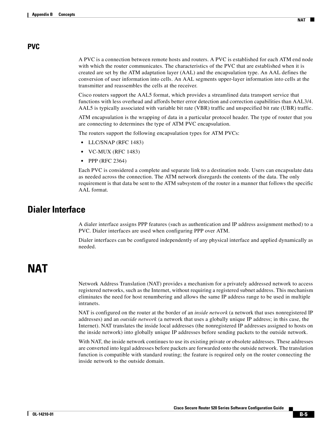 Cisco Systems 520 series manual Dialer Interface, Pvc 