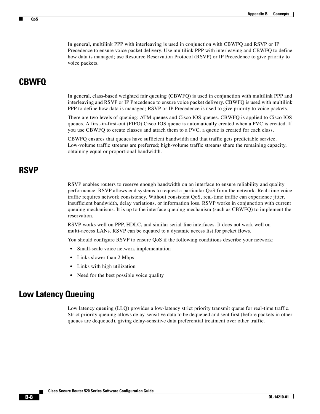 Cisco Systems 520 series manual Cbwfq, Low Latency Queuing 