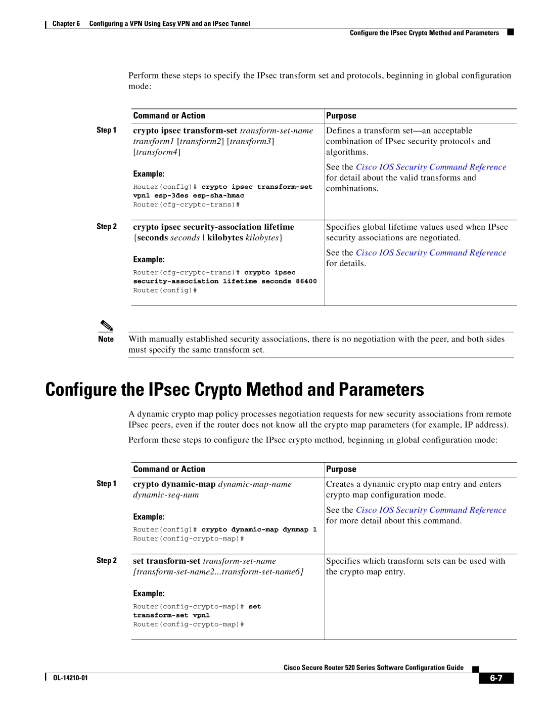 Cisco Systems 520 series manual Configure the IPsec Crypto Method and Parameters 