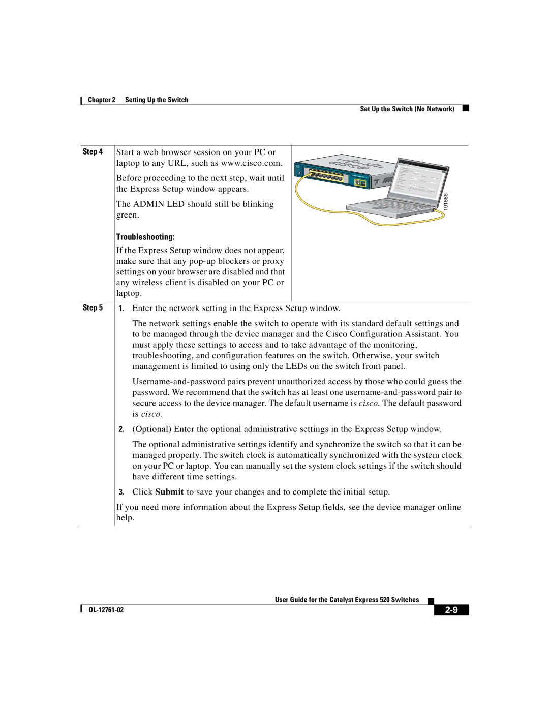 Cisco Systems 520 manual Enter the network setting in the Express Setup window 