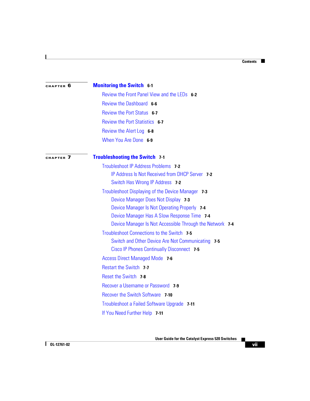 Cisco Systems 520 manual Troubleshooting the Switch 