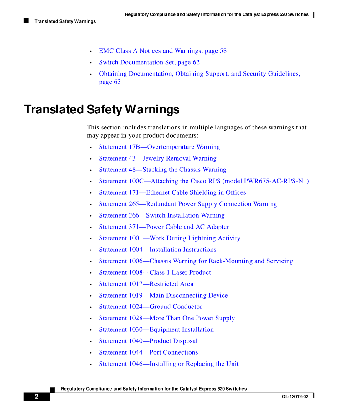 Cisco Systems 520 important safety instructions Translated Safety Warnings 