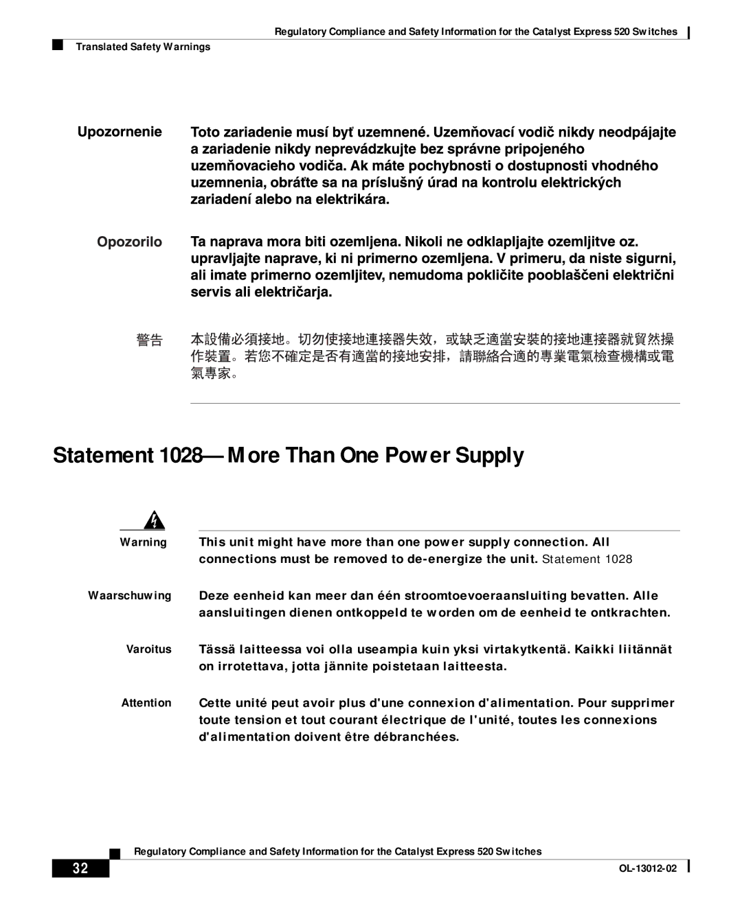 Cisco Systems 520 important safety instructions Statement 1028-More Than One Power Supply 