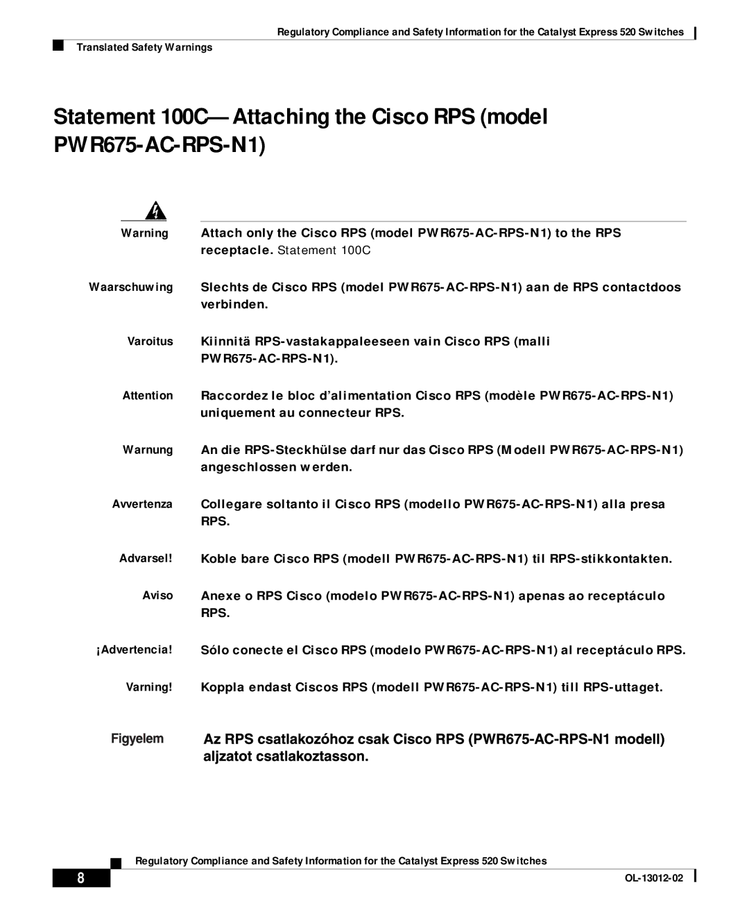 Cisco Systems 520 important safety instructions Translated Safety Warnings 