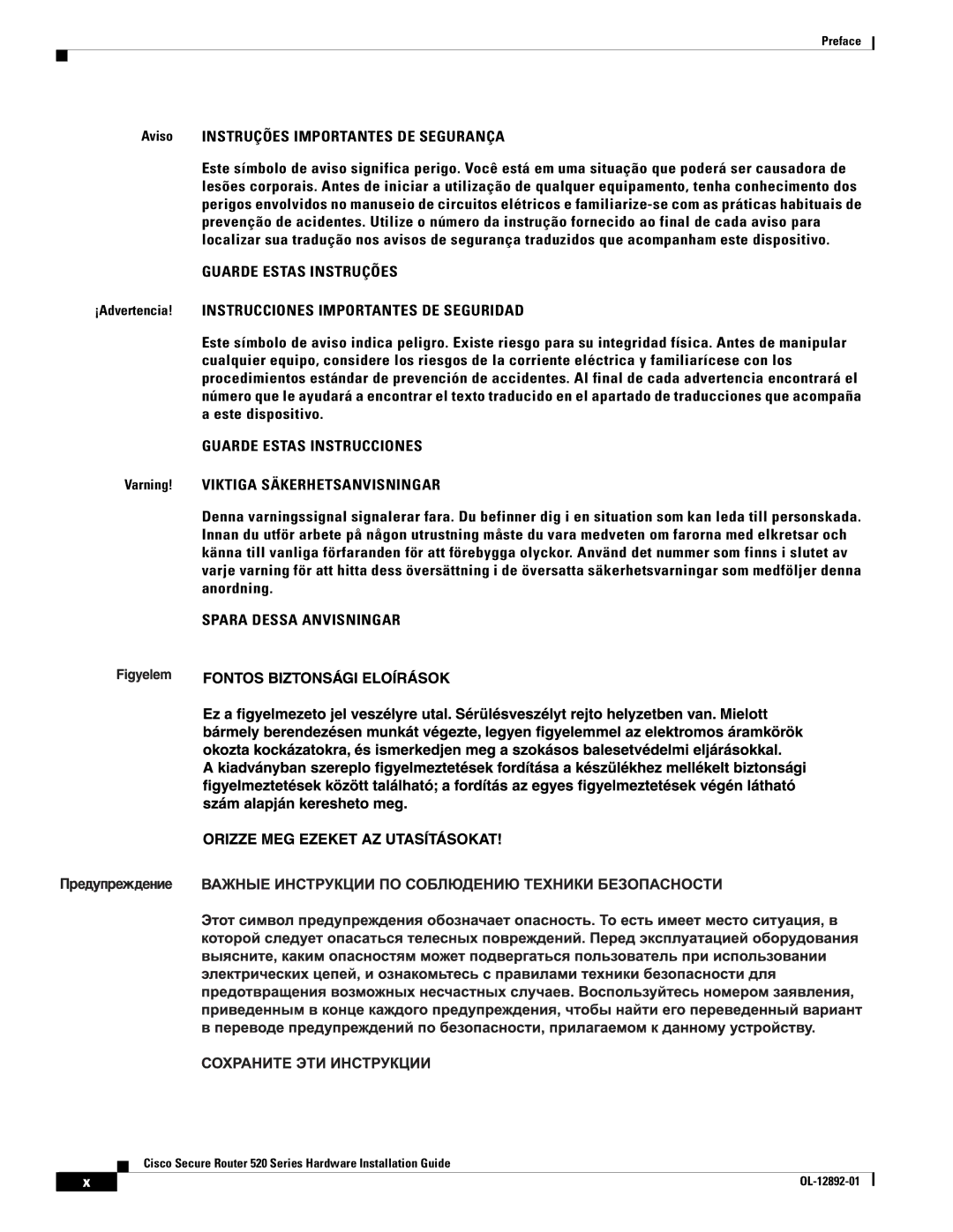 Cisco Systems 520 manual Aviso Instruções Importantes DE Segurança, Guarde Estas Instruções 