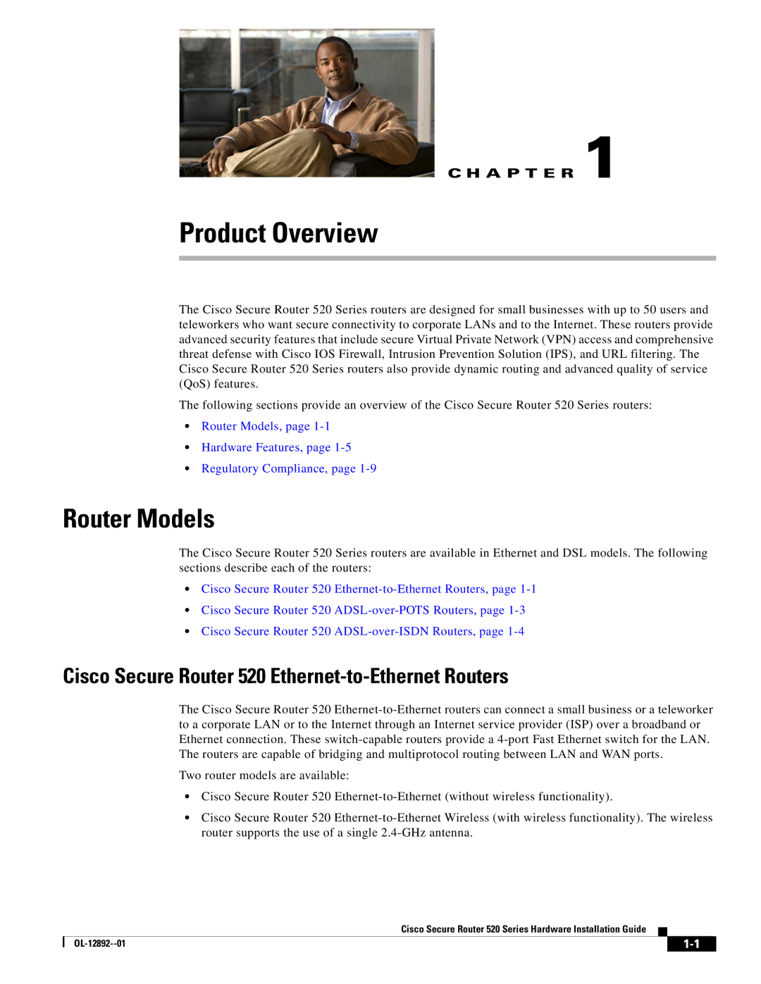 Cisco Systems manual Router Models, Cisco Secure Router 520 Ethernet-to-Ethernet Routers 