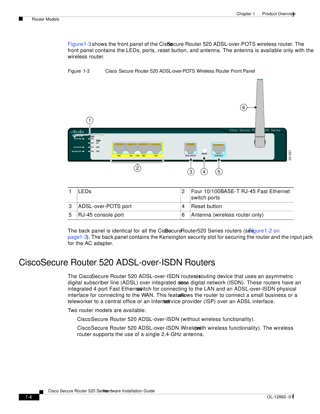 Cisco Systems manual Cisco Secure Router 520 ADSL-over-ISDN Routers 