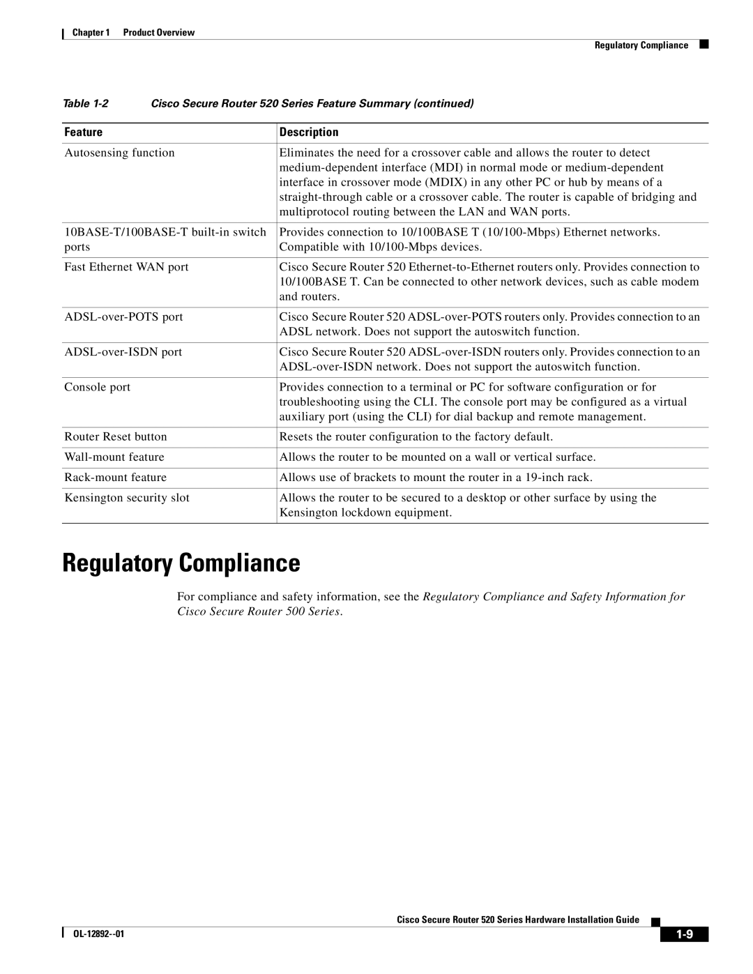 Cisco Systems 520 manual Regulatory Compliance 