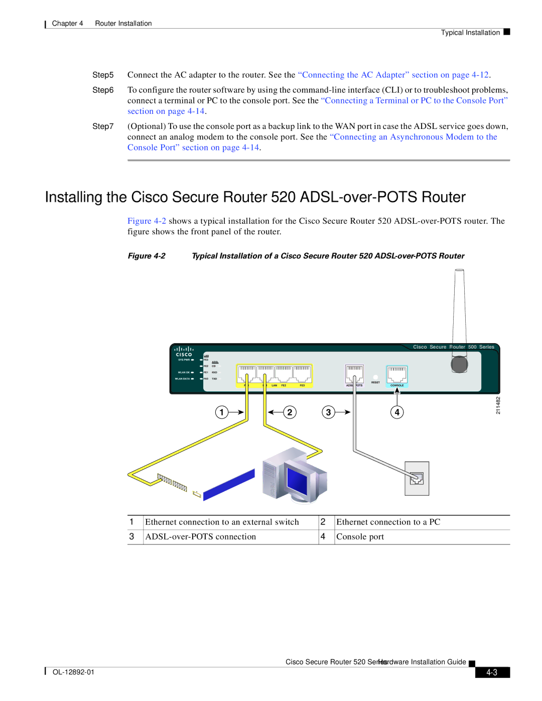 Cisco Systems manual Installing the Cisco Secure Router 520 ADSL-over-POTS Router 