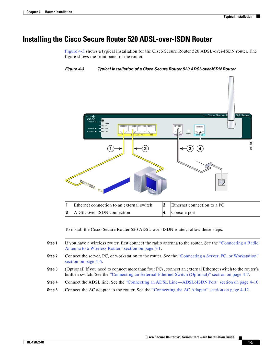 Cisco Systems manual Installing the Cisco Secure Router 520 ADSL-over-ISDN Router 