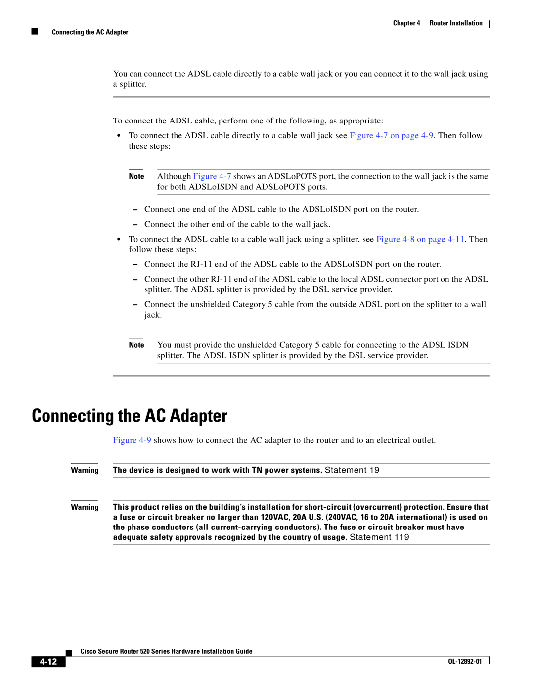 Cisco Systems 520 manual Connecting the AC Adapter 