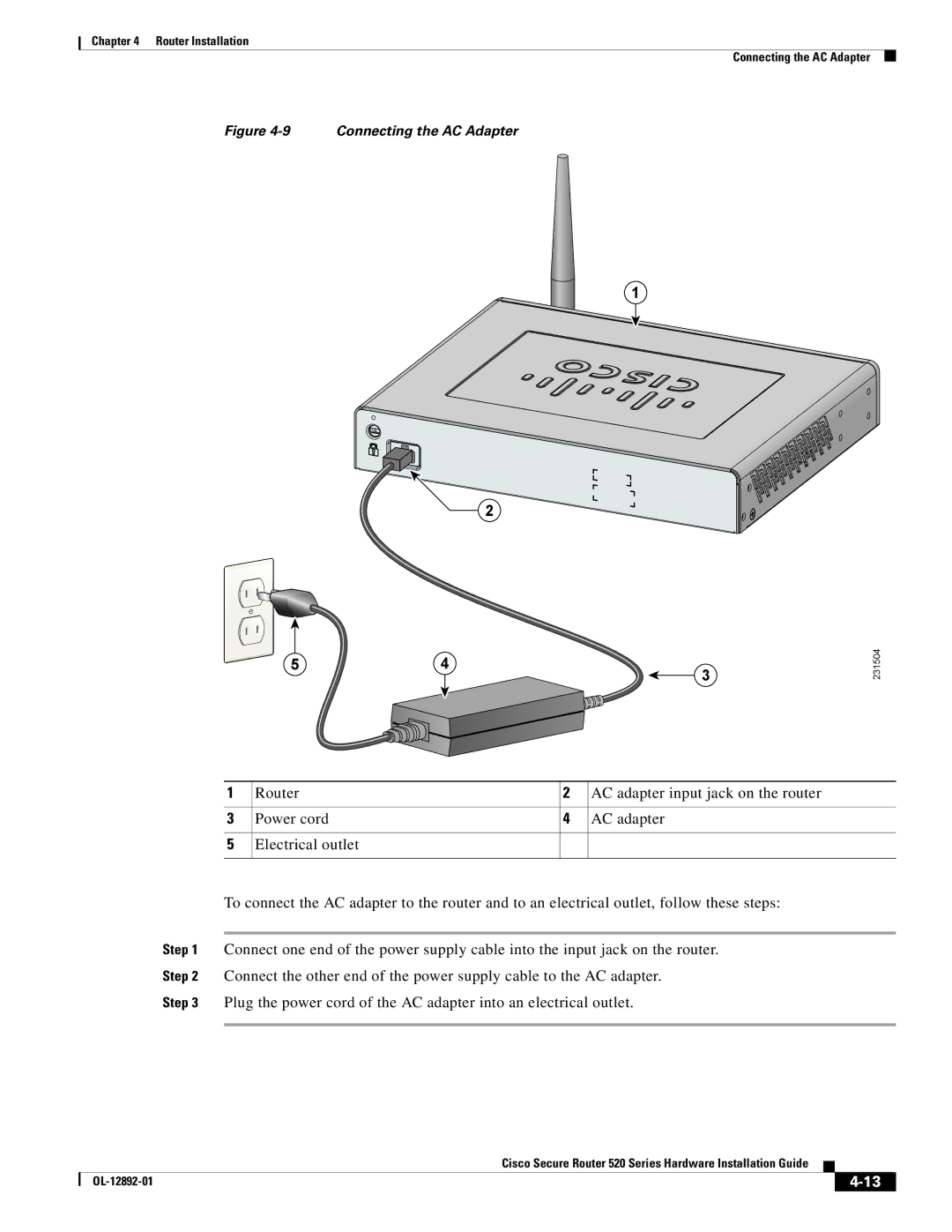 Cisco Systems 520 manual Connecting the AC Adapter 