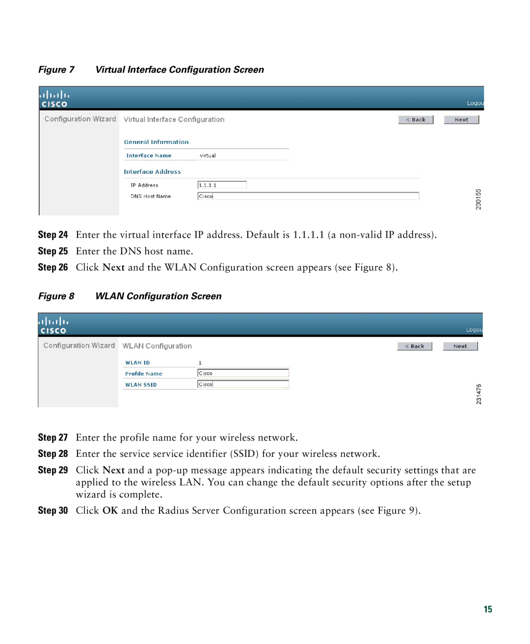 Cisco Systems 526 quick start Virtual Interface Configuration Screen 