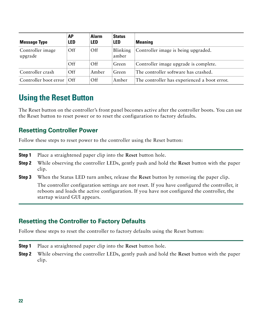 Cisco Systems 526 quick start Using the Reset Button 