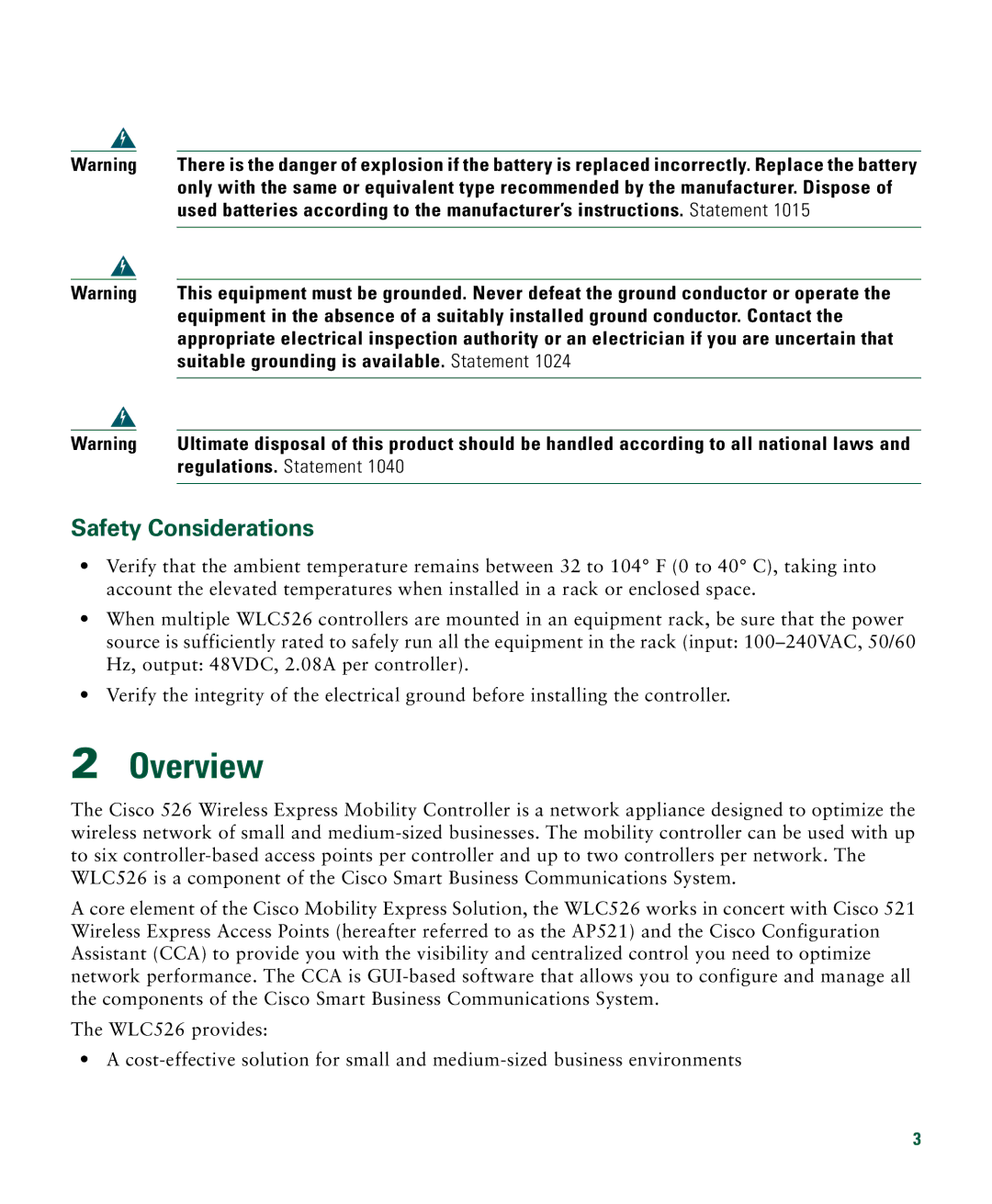 Cisco Systems 526 quick start Overview, Safety Considerations 