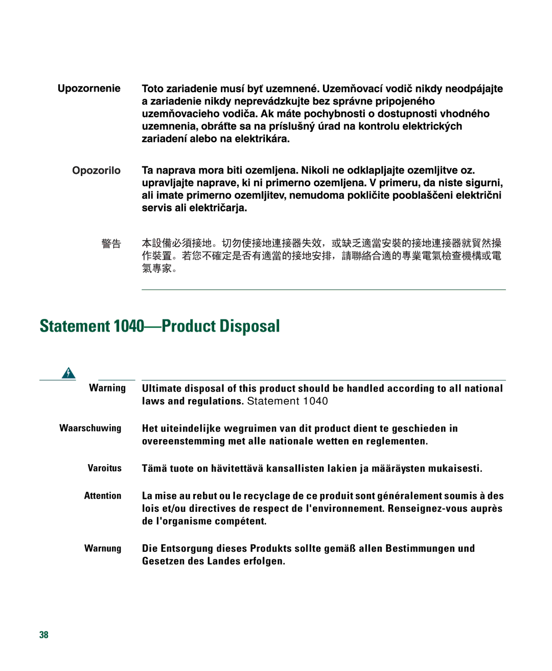 Cisco Systems 526 quick start Statement 1040-Product Disposal 