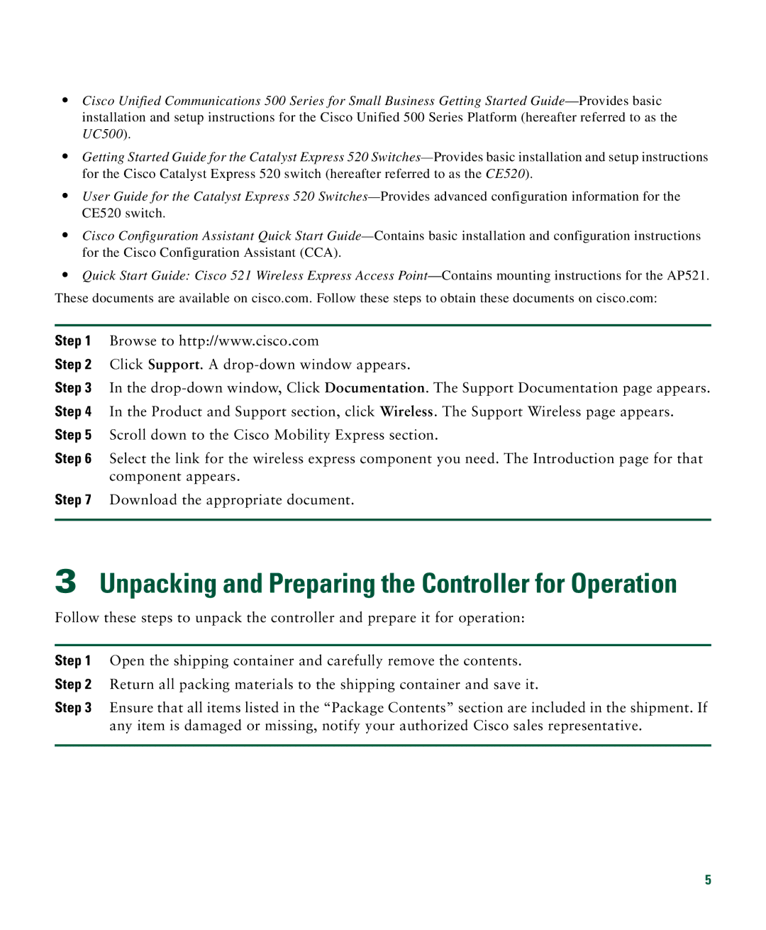 Cisco Systems 526 quick start Unpacking and Preparing the Controller for Operation 