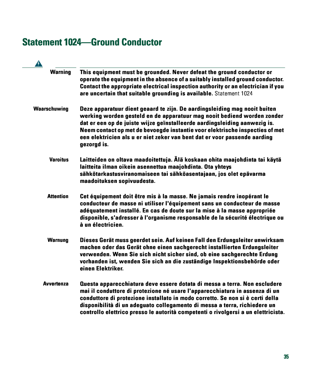 Cisco Systems 526 quick start Statement 1024-Ground Conductor 