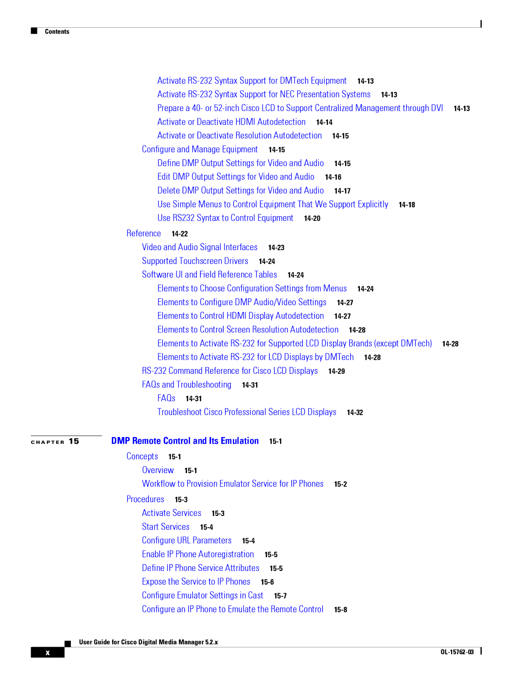 Cisco Systems 5.2.x manual 14-13, 14-15, 14-16, 14-17, 14-22, 14-23, 14-24, 14-27, 14-31, 15-1, 15-3, 15-4, 15-5 