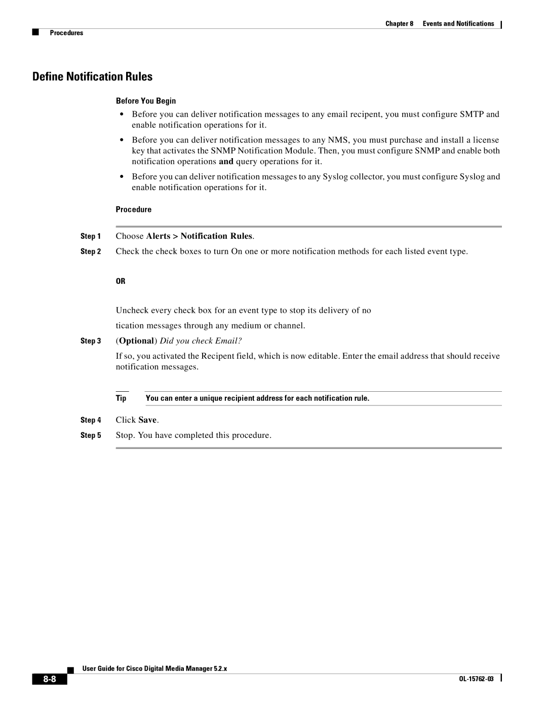 Cisco Systems 5.2.x manual Define Notification Rules, Choose Alerts Notification Rules, Optional Did you check Email? 