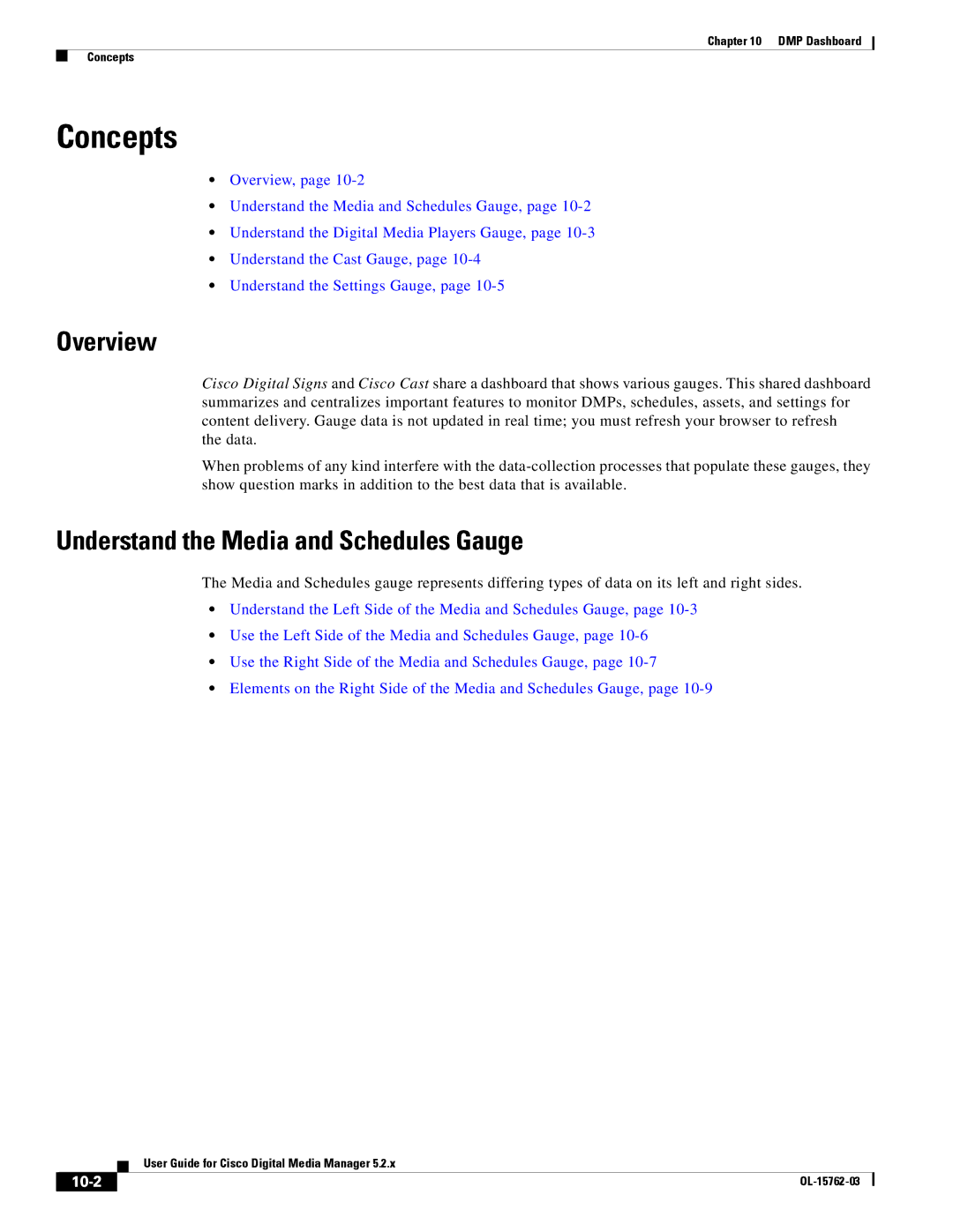 Cisco Systems 5.2.x manual Understand the Media and Schedules Gauge, 10-2 