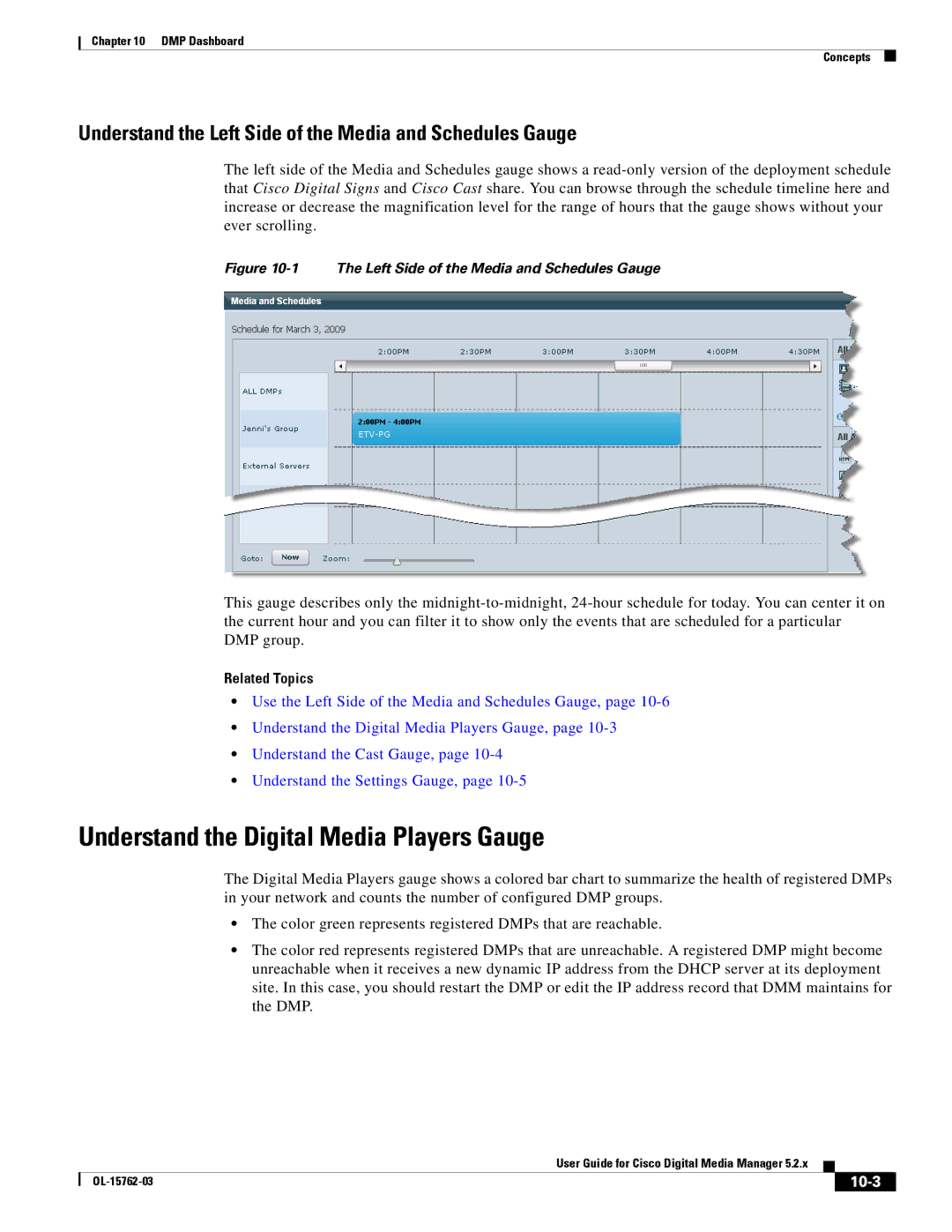 Cisco Systems 5.2.x Understand the Digital Media Players Gauge, Understand the Left Side of the Media and Schedules Gauge 