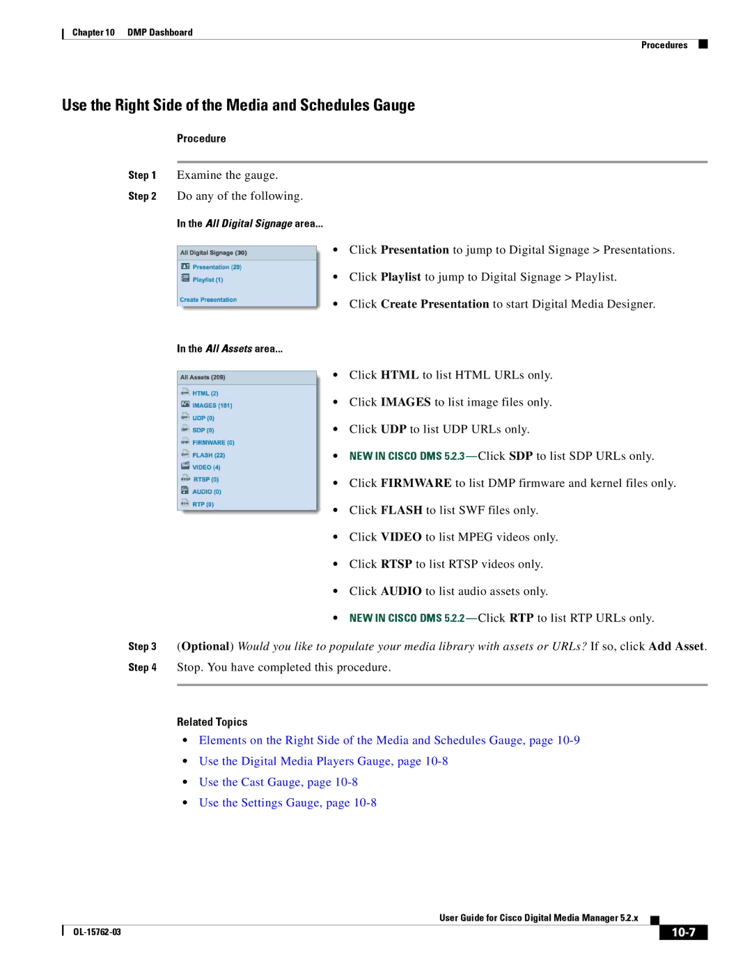 Cisco Systems 5.2.x Use the Right Side of the Media and Schedules Gauge, Examine the gauge Do any of the following, 10-7 