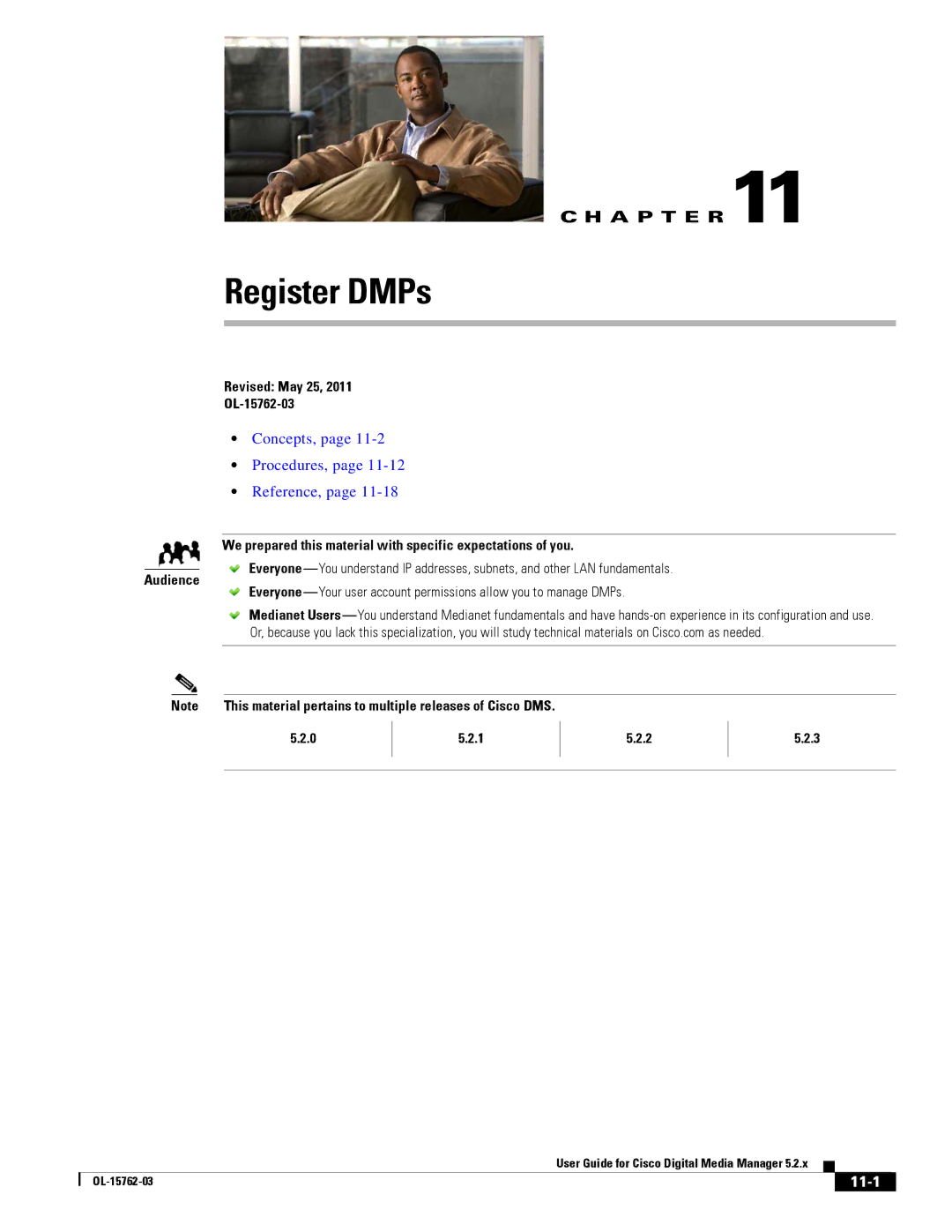 Cisco Systems 5.2.x manual Register DMPs, 11-1, Revised May 25 OL-15762-03 