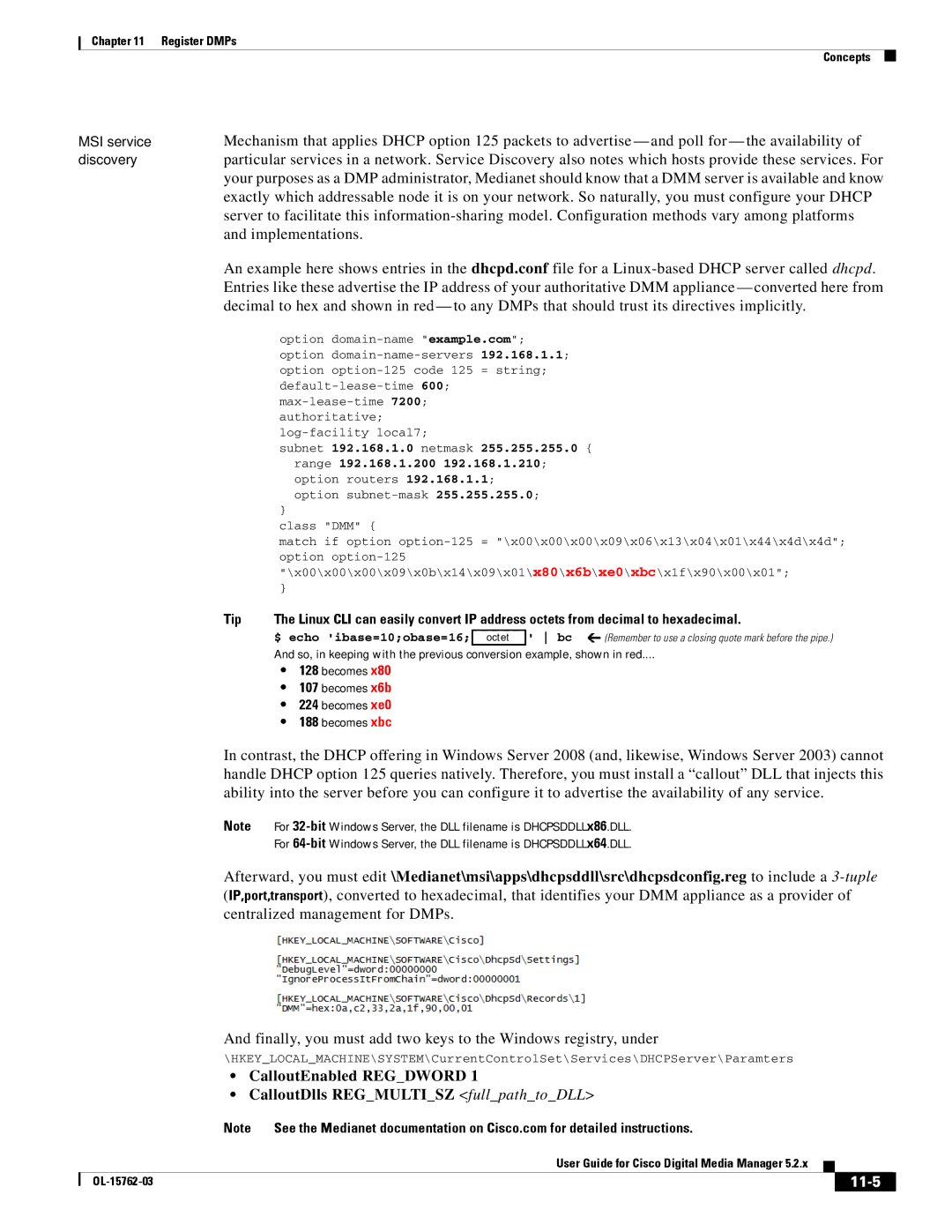 Cisco Systems 5.2.x manual Implementations, 11-5, MSI service, Discovery, Example, shown in red 