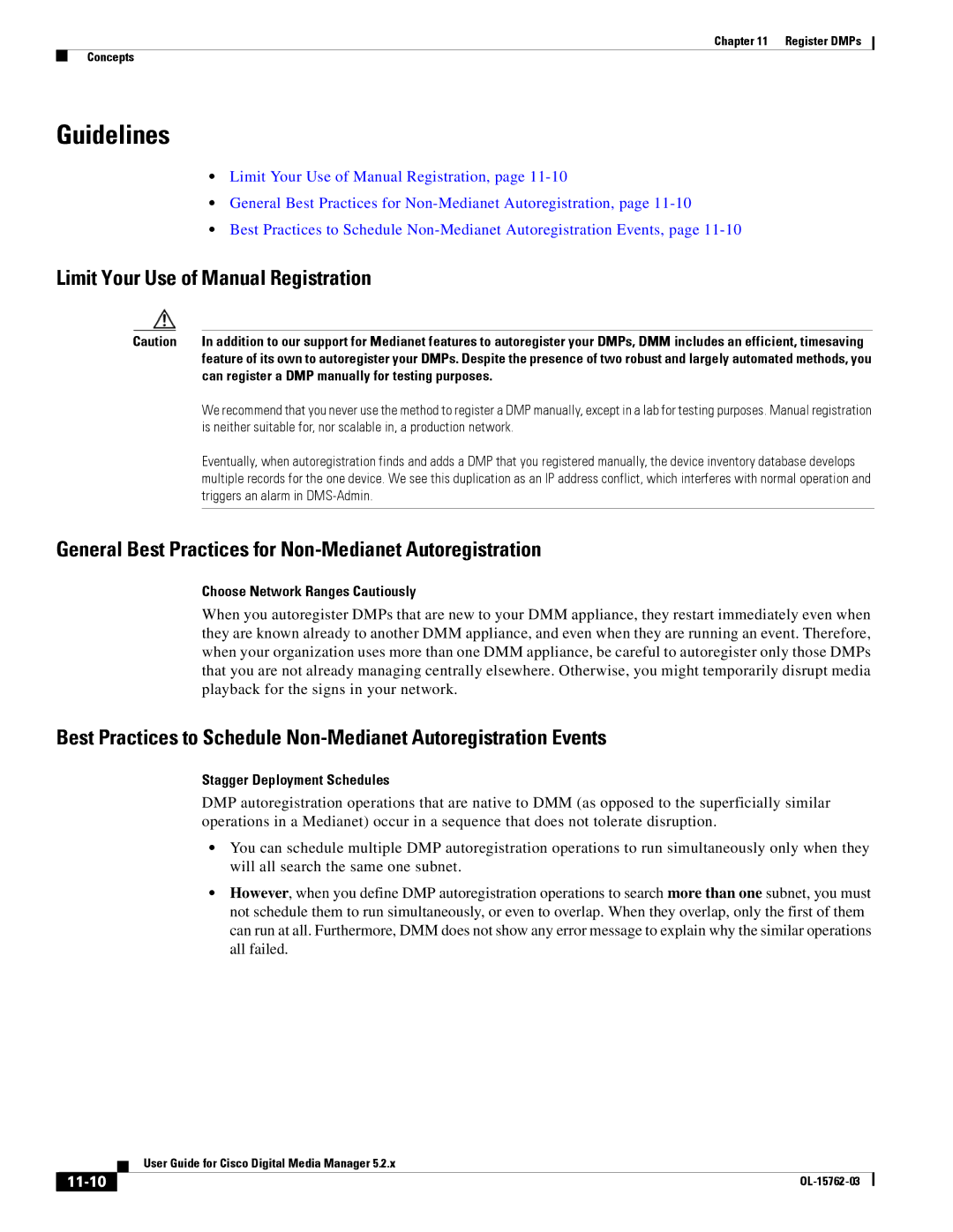 Cisco Systems 5.2.x manual Guidelines, Limit Your Use of Manual Registration, 11-10 