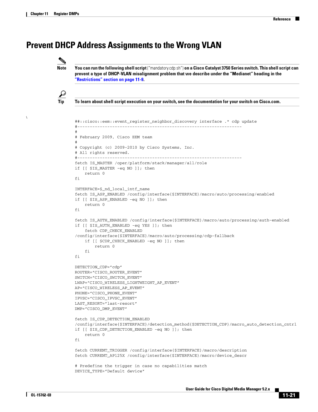 Cisco Systems 5.2.x manual Prevent Dhcp Address Assignments to the Wrong Vlan, 11-21 