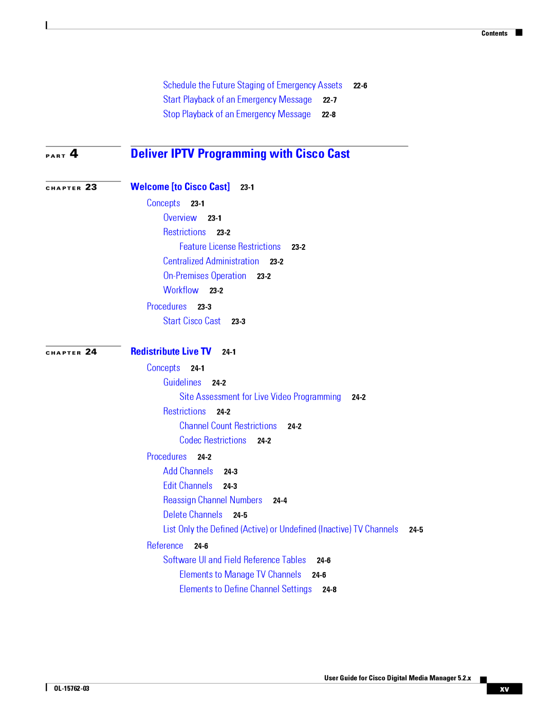 Cisco Systems 5.2.x manual 22-7, 22-8, 23-2, 23-3, 24-2, 24-4, 24-5, 24-6, 24-8 