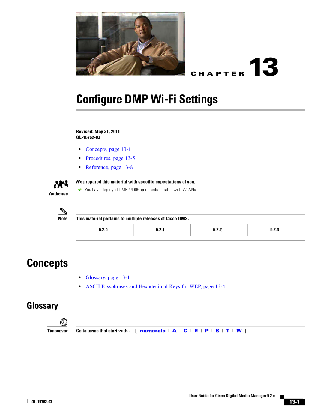 Cisco Systems 5.2.x manual Configure DMP Wi-Fi Settings, 13-1 