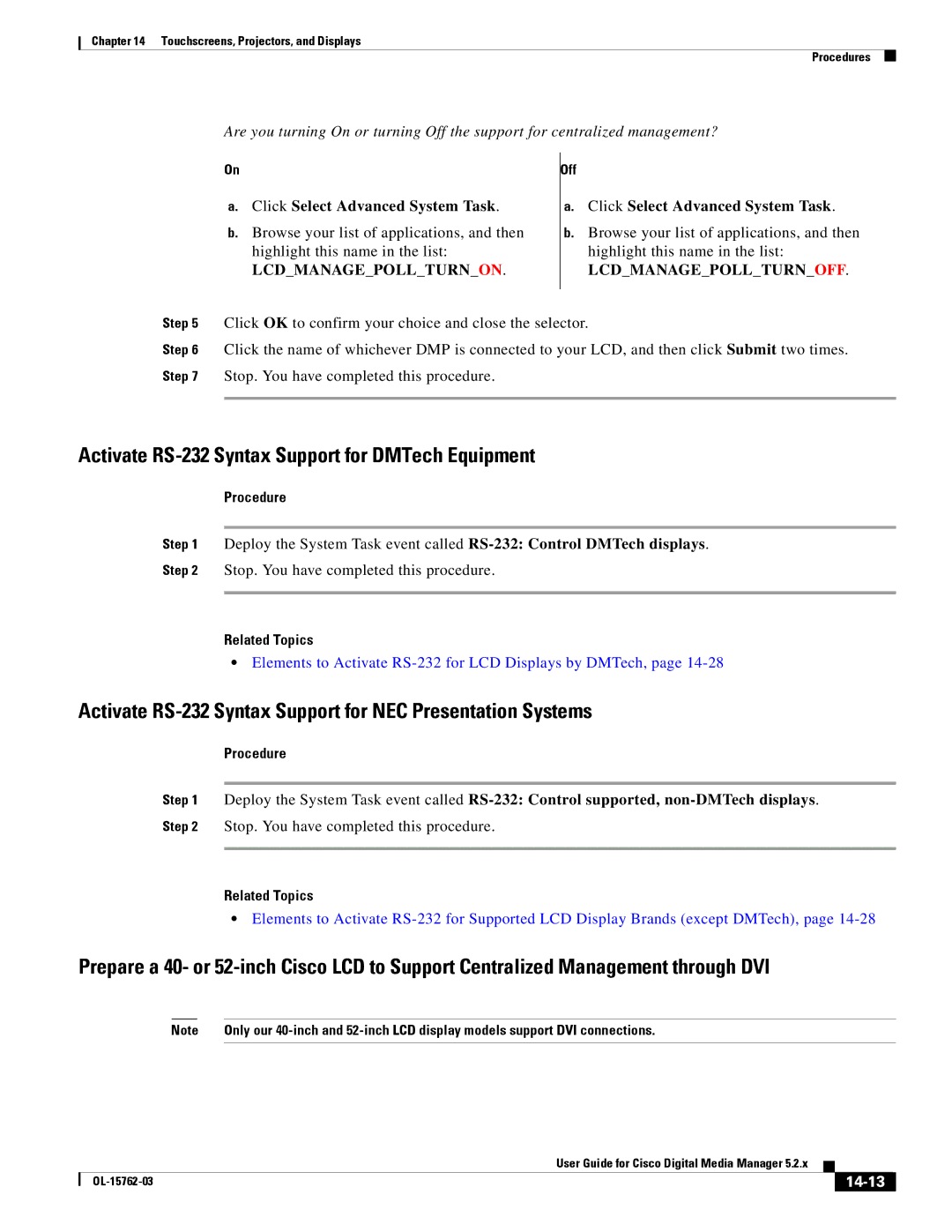 Cisco Systems 5.2.x manual Activate RS-232 Syntax Support for DMTech Equipment, Click Select Advanced System Task, 14-13 