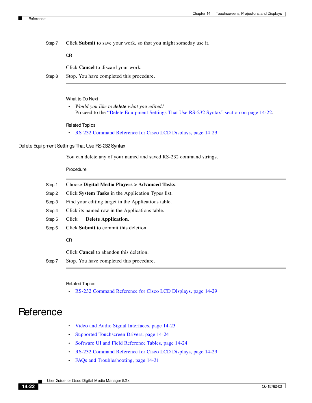 Cisco Systems 5.2.x manual Delete Equipment Settings That Use RS-232 Syntax, 14-22 