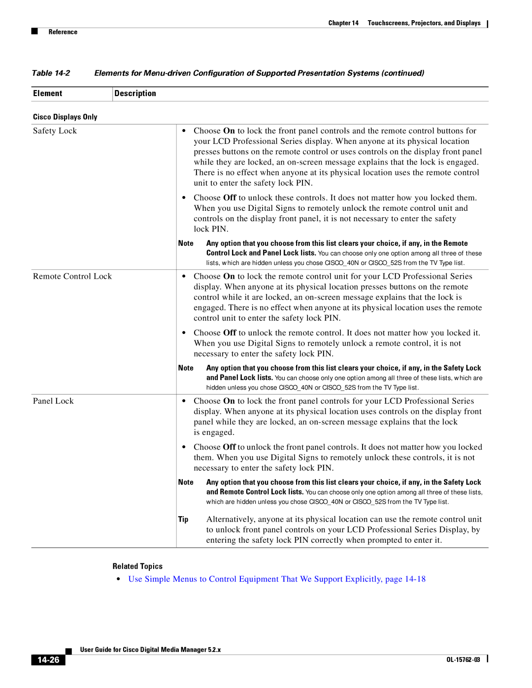 Cisco Systems 5.2.x manual 14-26, Cisco Displays Only 