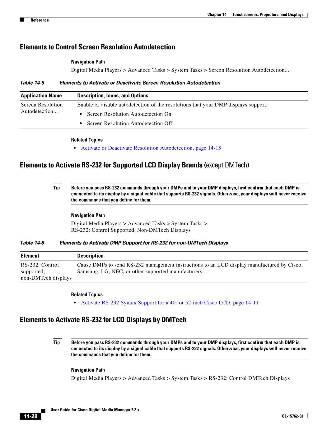 Cisco Systems 5.2.x Elements to Control Screen Resolution Autodetection, Digital Media Players Advanced Tasks System Tasks 