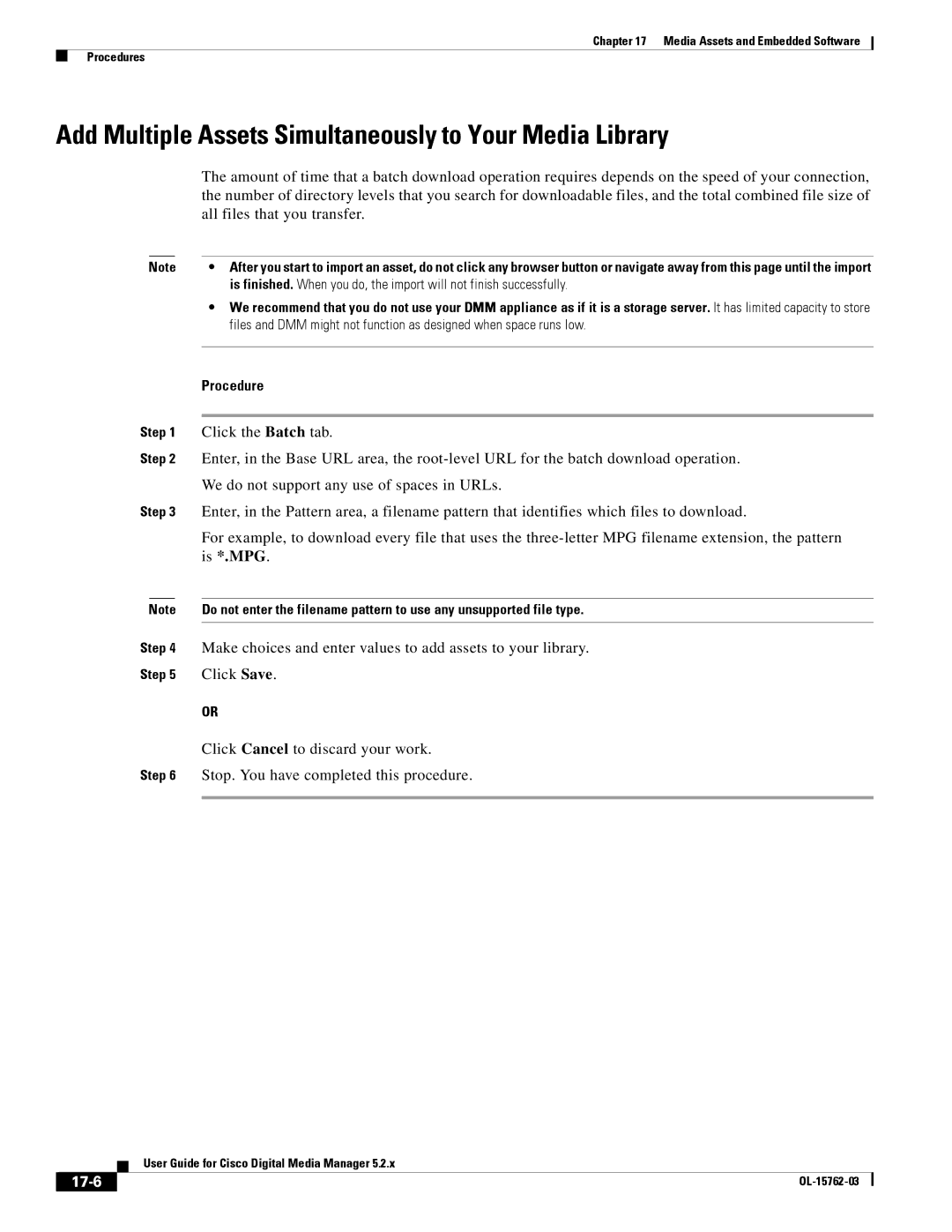 Cisco Systems 5.2.x manual Add Multiple Assets Simultaneously to Your Media Library, Is *.MPG, 17-6 