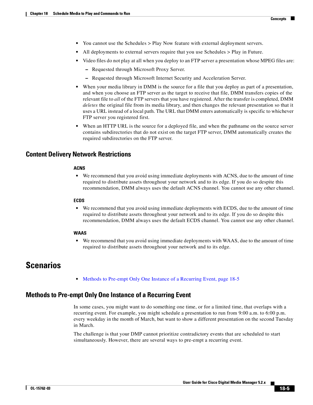 Cisco Systems 5.2.x manual Scenarios, Content Delivery Network Restrictions, 18-5 