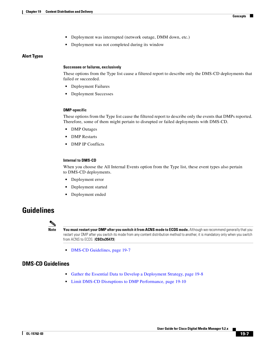 Cisco Systems 5.2.x manual DMS-CD Guidelines, Alert Types, 19-7 