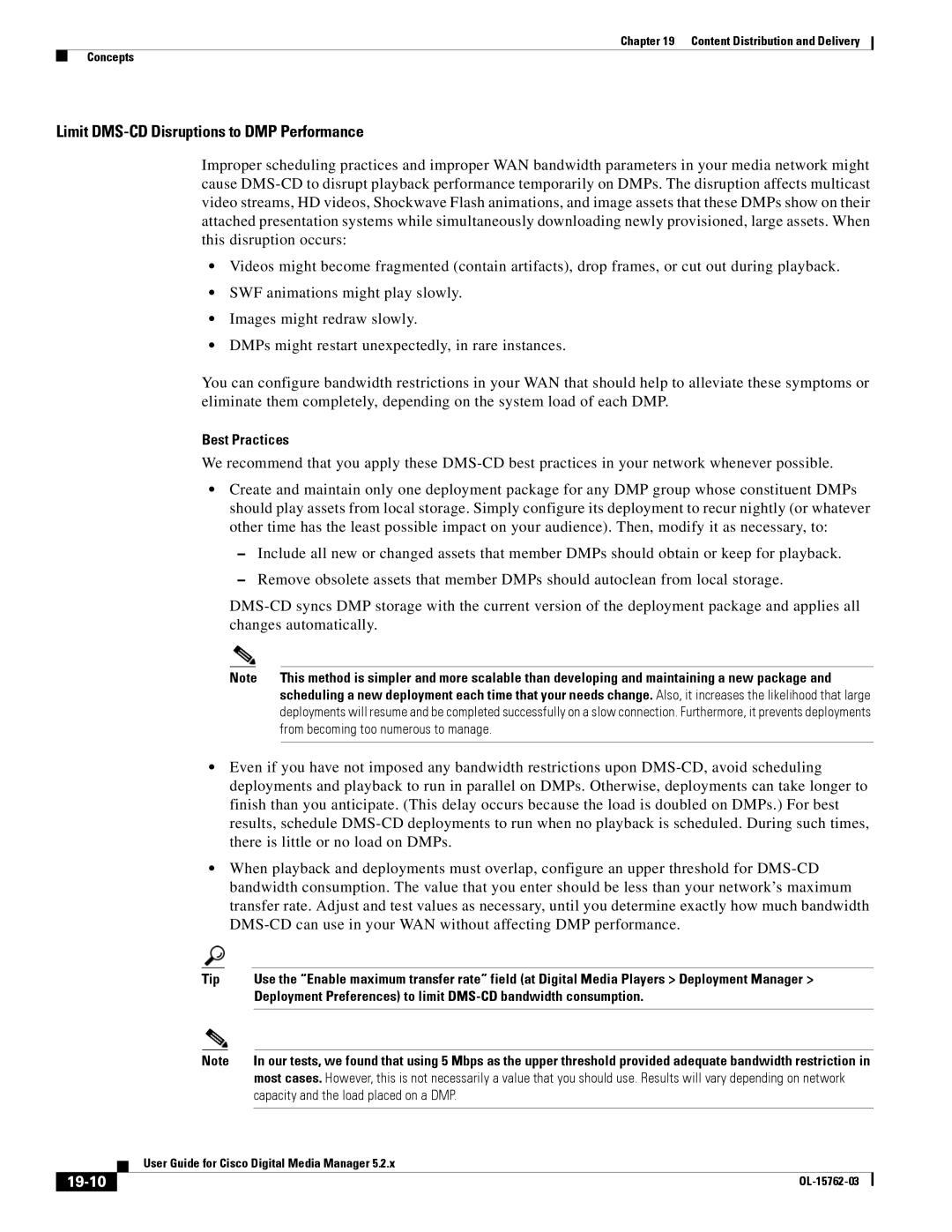 Cisco Systems 5.2.x manual Limit DMS-CD Disruptions to DMP Performance, 19-10, Capacity and the load placed on a DMP 